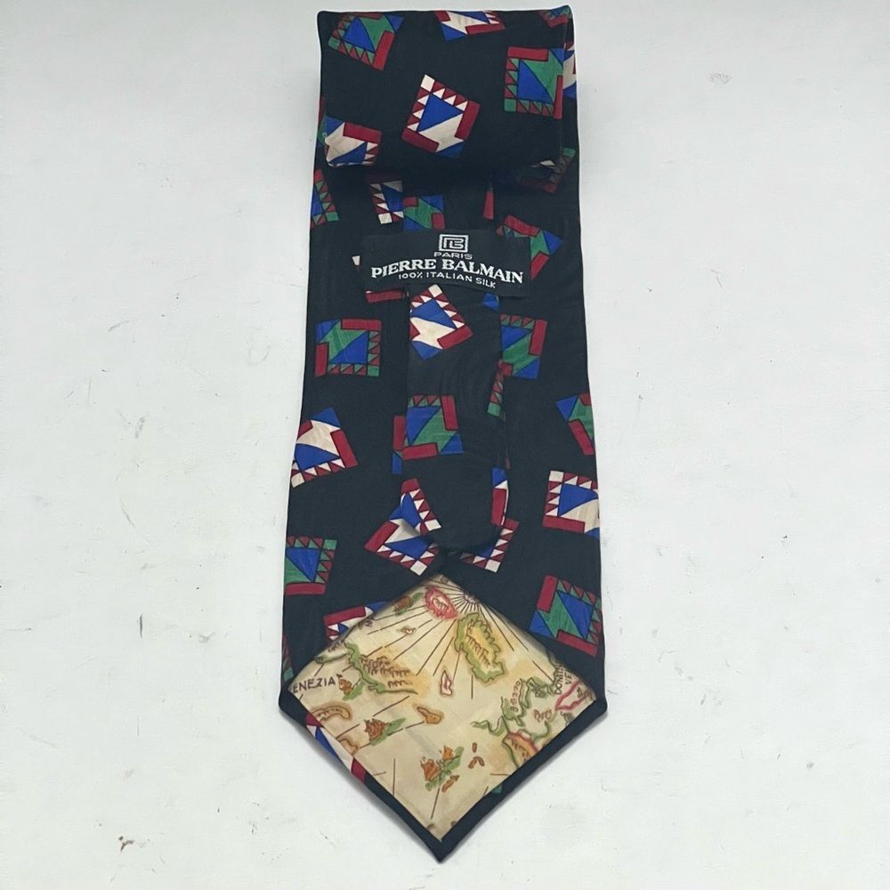 Pierre BALMAIN 100% Silk Designer Tie Black Vintage Geometric Luxury US-Made - Picture 3 of 10